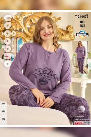 Aydoğan Kadın Suzi Büyük Beden Termal Mistik Mor Pijama Takım 0679 Lavanta