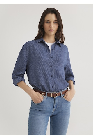Mavi - Çizgili Lacivert Gömlek 1210683-80736 Lacivert
