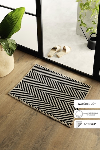 Ocean Home Textile Siyah Renk Balıksırtı Jüt Paspas 50 x 70 CM