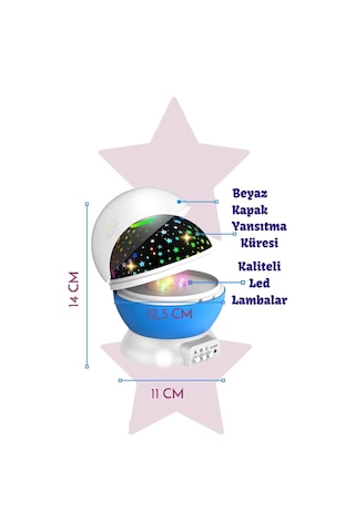 Dönen Başlıklı Gece Lambası Ve Renkli Yıldızlı Gökyüzü Projeksiyo