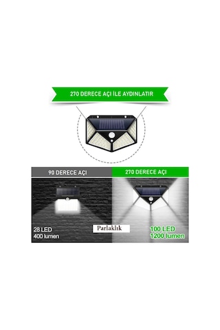 Unichrome 100 Led Solar Pır Hareket Sensörlü Su Geçirmez Duvar Lambası
