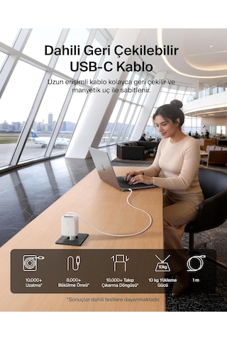 Belkin Ultracharge 67 W Gan Şarj Aleti, 0,8 M Geri Çekilebilir Usb-c Kablo İle, Beyaz