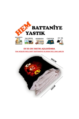 Bal Kabağı Helloween Desen Baskılı Tv Battaniyeli Opsiyonel Dekoratif Hediye Yastık Battaniye 2in1 Çok Renkli