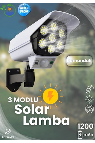 Kamera Görünümlü Solar Led Lamba Güneş Enerjilli Su Geçirmez Uzaktan Kumandalı Çok Renkli