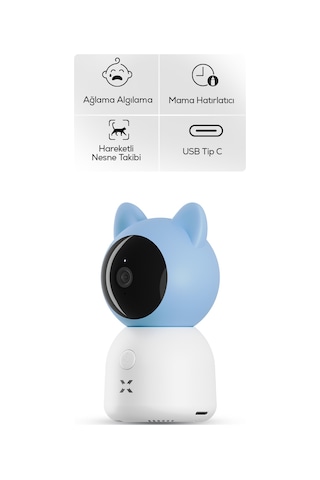Xenon Smart Bebek Kamerası 3MP 5" Lcd Monitör - Mobil Kontrol - Ninni - Hareket Algılama, Gece Görüş Mavi-x7202 - Mavi