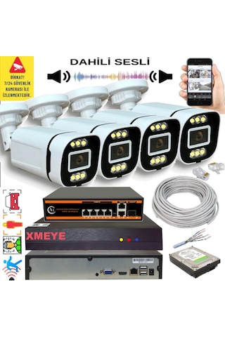 4 Lü Yapay Zeka Destekli 5 Mp Görüntü Poe Bağlantılı Sesli 6 Warm Led Gece Renkli Ip Kamera Seti 4386ws 4 Lü Yapay Zeka Destekli 5 Mp Görüntü Poe Bağlantılı Sesli 6 Warm Led Gece Renkli Ip Kamera Seti 4386ws