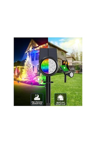 Güneş Enerjili Bahçe Aydınlatması, 18 Renk Rgb Led İle Dış Mekan Aydınlatma 10 Parça Siyah