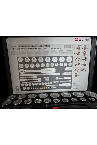 Yüksek Kalite Würth Zebra 1/4+1/2 İnç Lokma Anahtarı Seti 59parça