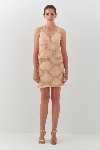 Askılı Payetli Etek Takım Kavun İçi Açık Turuncu