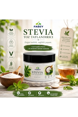 Esfabey Stevia Toz Tatlandırıcı 200 G Şekersiz Doğal Tatlandırıcı, Vegan Ve Glutensiz Tekli