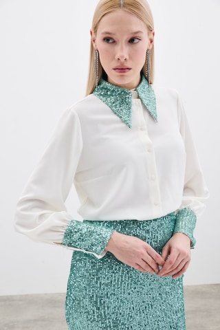 Sateen Payet Detaylı Gömlek - Ekru-mint-135659 Ekru-mint Ekru - Mint