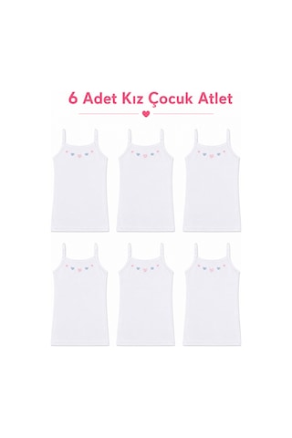 Hepsine Rakip 6 Lı Kız Çocuk İp Askılı Atlet İşlemeli Ribana 0165 Beyaz