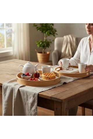 Mybru Oval Bambu Tepsi 2'li Set Ahşap