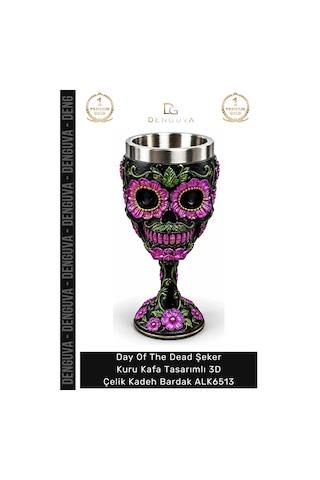 Kadeh Gotik Hediyelik Day Of The Dead Şeker Kuru Kafa Tasarımlı 3d Çelik Kadeh Bardak Alk6513 Çok Renkli