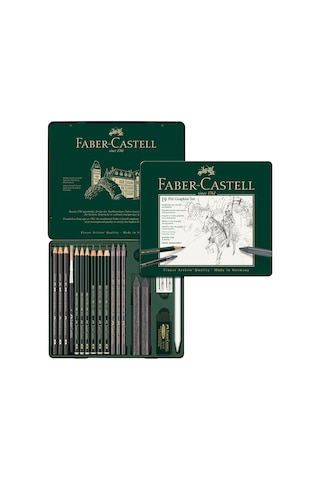 Faber-Castell Pitt Grafit Sanat Seti,Siyah,19 Parça,Kömür Kalem ve Aksesuarlarla,Gölgelendirme ve Eskiz İçin İdeal