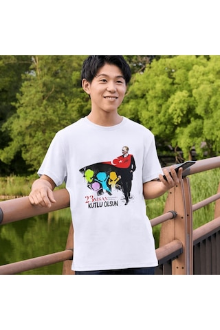 Alpşan Ticaret 23 Nisan Tişört 23 Nisan T-shirt Beyaz Çocuk Yetişkin Tişört Unisex T-shirt Çocuk Bayramı 52 Beyaz