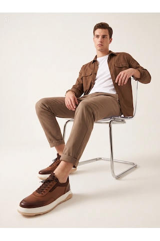 Aren Hakiki Deri Kahverengi Erkek Ayakkabı Günlük Casual Sneaker