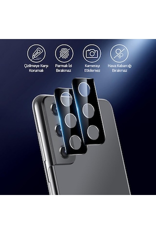 Samsung Uyumlu Galaxy S21 Plus Kamera Lens Koruyucu 3D Cam Siyah Çerçeve