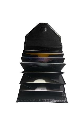 Bons Kaliteli Hakiki Deri Mıknatıslı 10 Gözlü Siyah Akordiyon Model Kartlık 10,5 Cm X 8 Cm Siyah