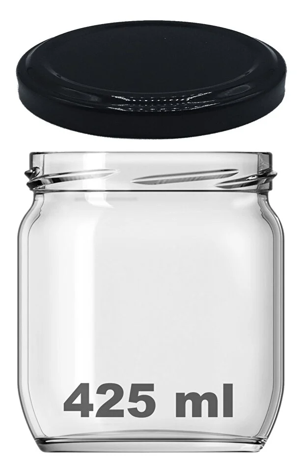8 Adet 425 Ml Metal Konserve Kapaklı Yoğurt, Sosluk, Baharatlık, Menemen 425 Cc Cam Kavanoz Siyah
