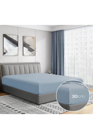 Premium %100 Cotton 100x200 30 Cm Lastikli Çarşaf Bed Sheet Çeyiz Mavi