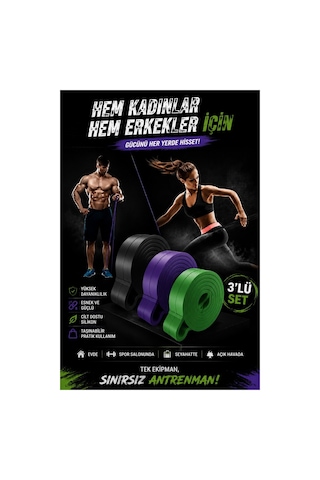 25-35-45 KG Direnç Bandı Seti Kas Geliştirme Lastiği Fitness Pilates Cross Training Bant 3 Sertlik