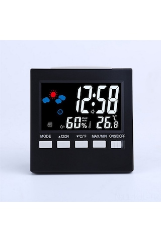 Gajeena Ev İçin Sıcaklık Nem Ölçer, Led Sesli Arka Işık, Renkli Ekran Takvim Ve Alarm Saat - Siyah 2159t Çok Renkli