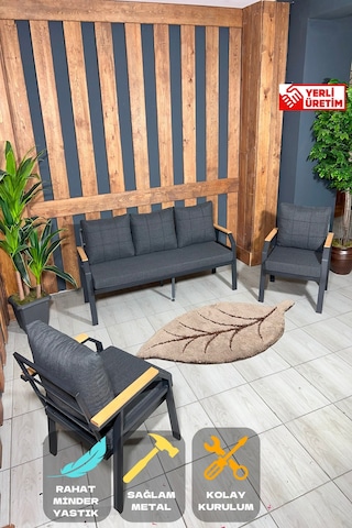 Ard & Garden 311 Antrasit Fermuarlı Bahçe Balkon Takımı, Teras, Salon - Metal Çay Seti Antrasit