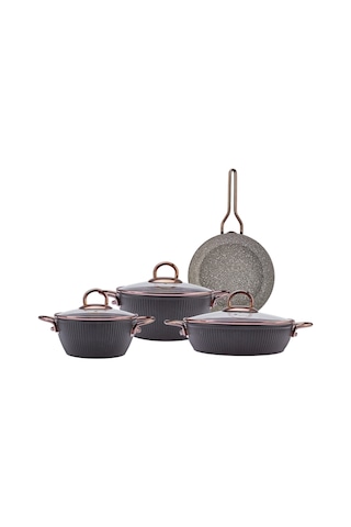 Emsan Line Siyah Rose 7 Parça Granit Tencere Seti