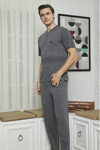Kly 7615 Erkek Midi Yaka 3'Lü Pijama Takımı