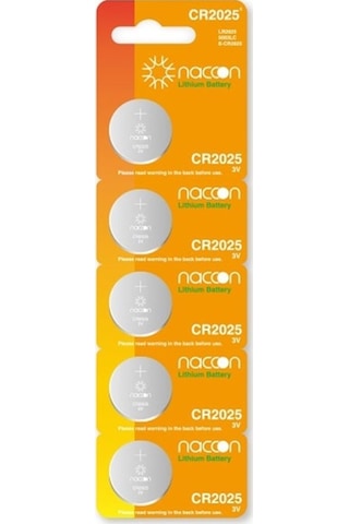 Naccon CR2025 3V Lityum Blister Düğme Pil 5'li