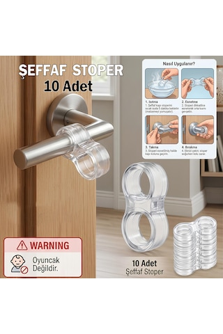 10 Adet Şeffaf Silikon Plastik Kapı Kolu Pencere Tutucu Tutacağı Duvar Koruyucu Tamponu Stoperi