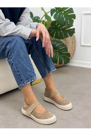 Erva'nın Butiği Vizon Süet Roley Cırtlı Kadın Spor Ayakkabı-6224 Vizon Suet