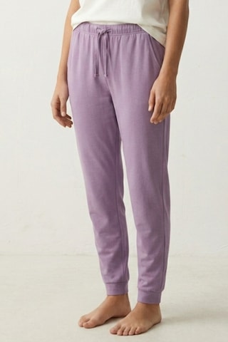 Elemge %100 Pamuk Compact Penye Süprem Kadın Pijama Altı Cepli Regular Fit Manşet Paça Esnek Terletmez Lila