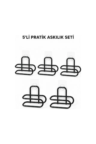 Siyah Metal Wc Kağıtlık Yapışkanlı Tuvalet Kağıdı Rulo Tutucu 5 Adet Avantajlı Set Çok Renkli