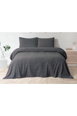 Merinos Modern Twist 3 Parça Çift Kişilik Battaniye Seti Kutulu 220x240 Koyu Gri Koyu Gri