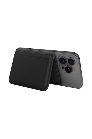 Standlı Magnetic Lyden Ds Vegan Deri Kartlık Kimlik/ehliyet/kredi Kartı Taşıyıcı Cüzdan Rfıd Koruma Black