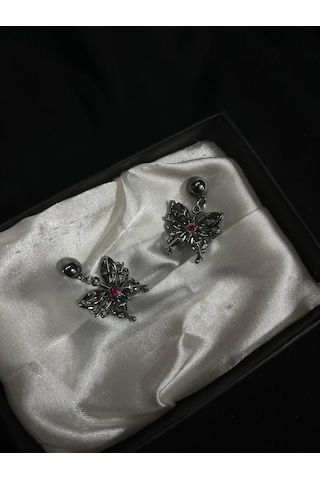 Dükkan Design Taşlı Gotik Kelebek Kolye Antrasit