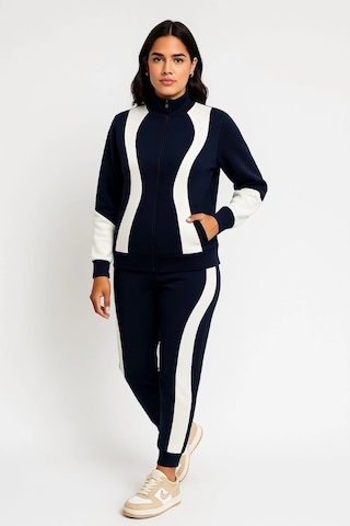 Kadın Premium Parçalı Eşofman Takım - Dik Yaka Fermuarlı Sweatshirt - Siyah Çok Renkli