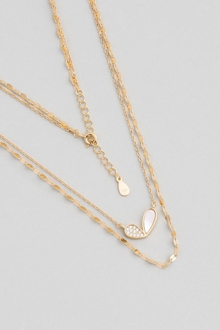 Lucky 18 Ayar Sarı Altın Kaplama 50 Cm Gümüş İkili Kolye