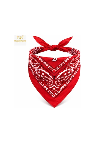 Kırmızı Kovboy Fuları Çocuk Bandana Western Desenli Boyun Fuları Açık Bej