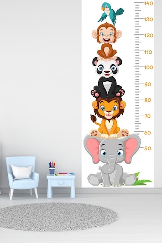 Sevimli Safari Hayvanları Boy Ölçüm Cetveli Boy Ölçer Sticker Beyaz