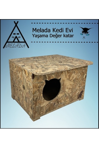 Melada Kedi Evi Dış Ortam Uygun Ahşap Kedi Evi Osb 50x35x30 Cm
