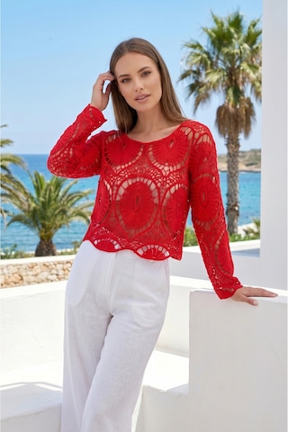 Sayzen Your Shine Dantel Işleme Crop Bluz Sy-shn2610 Kırmızı