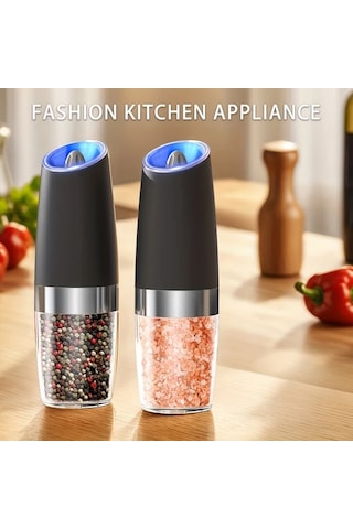 Honeybeeshop 1 Adet Paslanmaz Çelik Gövdeli Değirmen Elektrikli Tuz Karabiber Öğütücü Otomatik Öğütme Ayarlanabilir Led Işıklı Geniş Kapasiteli Ahşap