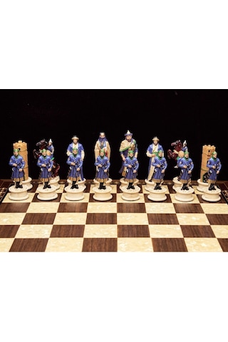 Osmanlı-ingiliz Temalı Büyük Boy Lüks Satranç Ve Star Ceviz Desenli Satranç Tahtası