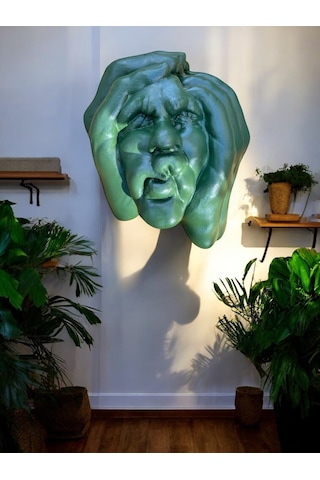 Soyut 3d Yüz Heykeli Modern Duvar Dekoru Çağdaş Yüz Formlu Duvar Heykeli 50x39 Cm Dev Heykel