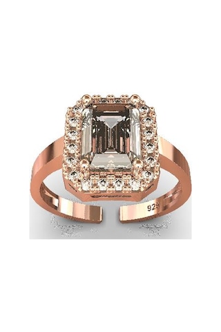 925 Ayar Zirkon Taşlı Rose Ayarlanabilir Baget Gümüş Yüzük 10-20