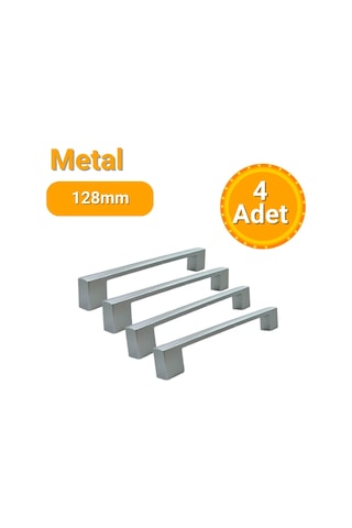 4 Adet Kare Mat Krom Metal Mobilya Kulpu 128mm Krom