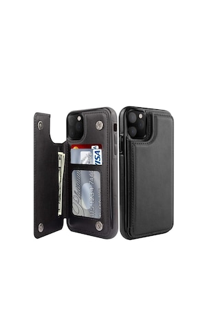 Apple Apple iPhone Uyumlu 16 Pro, Deri Cüzdan Kılıf Kart Yuvalı, Standlı Kapak, Siyah Apple Apple iPhone Uyumlu 16 Pro, Deri Cüzdan Kılıf Kart Yuvalı, Standlı Kapak, Siyah